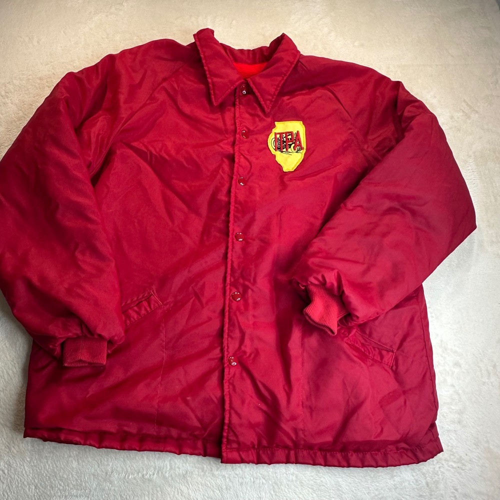Vintage 70s Swingster ITPA Illinois Tractor Pulling Coach Jacket Red XL Nylon